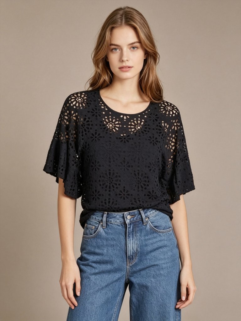 $428 Nwot See By Chlo Eyelet Top Lasercut Perforated Blouse Size 38 Black